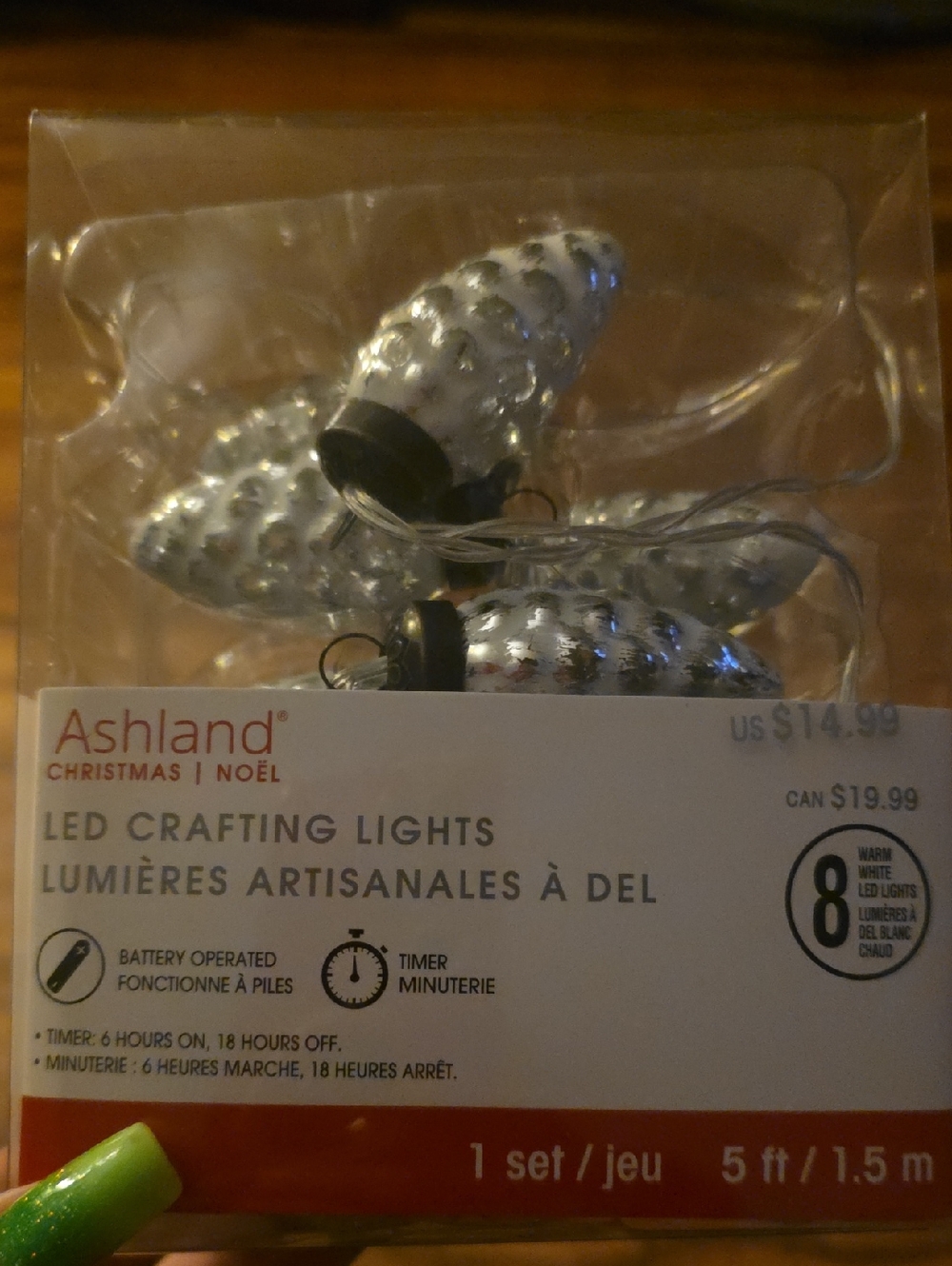 Ashland Silver Pinecone LED Crafting Light Set